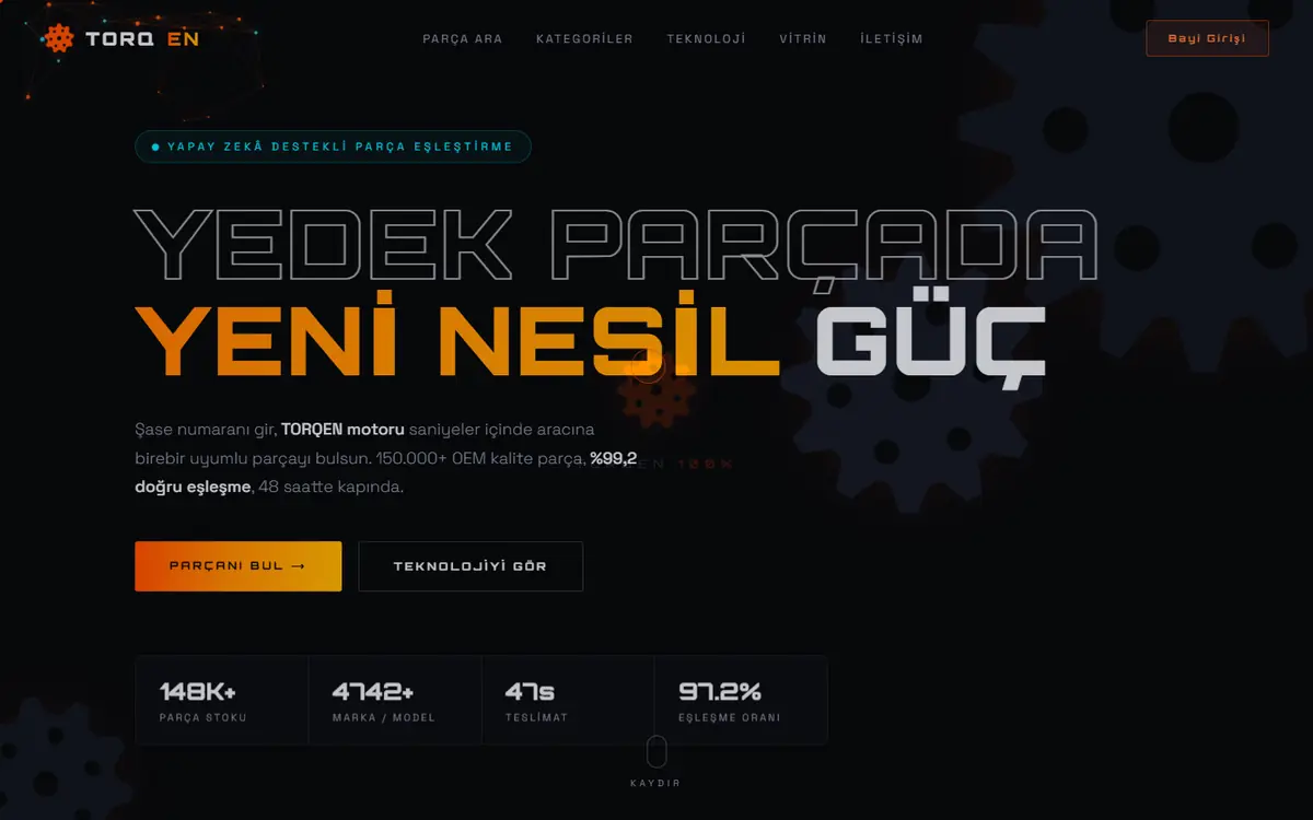 TORQEN web sitesi ekran görüntüsü