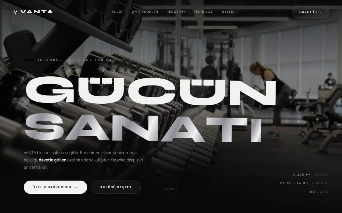 VANTA Atletik Kulüp web sitesi ekran görüntüsü