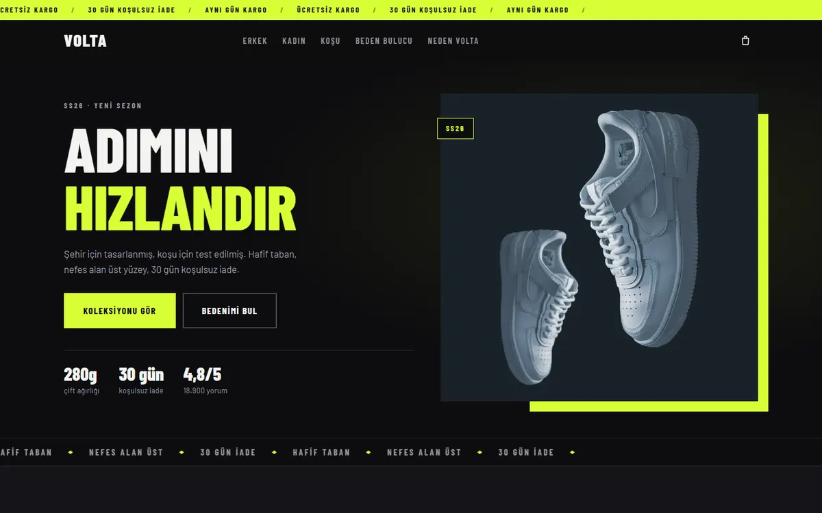 VOLTA web sitesi ekran görüntüsü